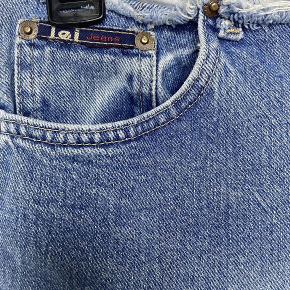 Vintage LEI Jeans Low Rise Flare Button Fly Raw Hem Denim Y2K 90s Womens 10 Blue - Picture 5 of 8